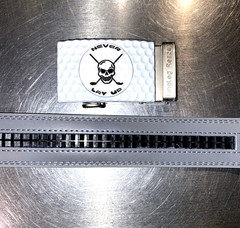 Golf Belt Leather w/Ratchet Buckle Removable Ball Marker Skull Reaper Light Gray