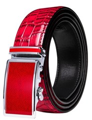 Barry.Wang Mens Belt Leather Ratchet belt size 43&Prime; (110cm), Red