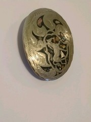 Vtg Mexico Western Horse Belt Buckle Handmade Silver Tone Inlaid Ablone Shell 3&Prime;