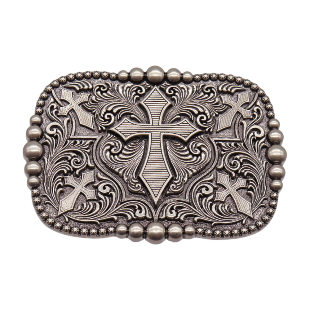 Men Women Belt Buckle Rusty Silver Color Metal Western Cross Religious Fashion