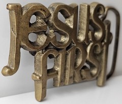 Jesus First Belt Buckle Solid Brass Vintage Taiwan Religious Belt Clamp Decor
