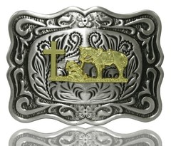 Belt Buckle With Religion Cross Cowboy Kneeling Prayer And Horse Design