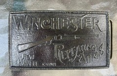 Vintage Brass Belt Buckle Winchester Repeating Arms New Haven Conn Rifle Guns