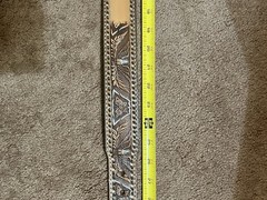 Handmade Patriotic Western Belt 30-Eagles-Brn/White-Lace-Stitches-Buckle-Leather
