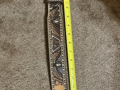 Handmade Patriotic Western Belt 30-Eagles-Brn/White-Lace-Stitches-Buckle-Leather