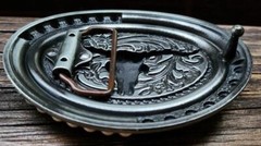 BULL HEAD SKULL INDIAN SW COWBOY RODEO MULTICOLOR SILVER BELT BUCKLE