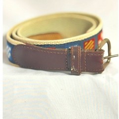 Navy & Cream Nautical 36 Signal Flag Webbed Belt measures 40&Prime; brass buckle