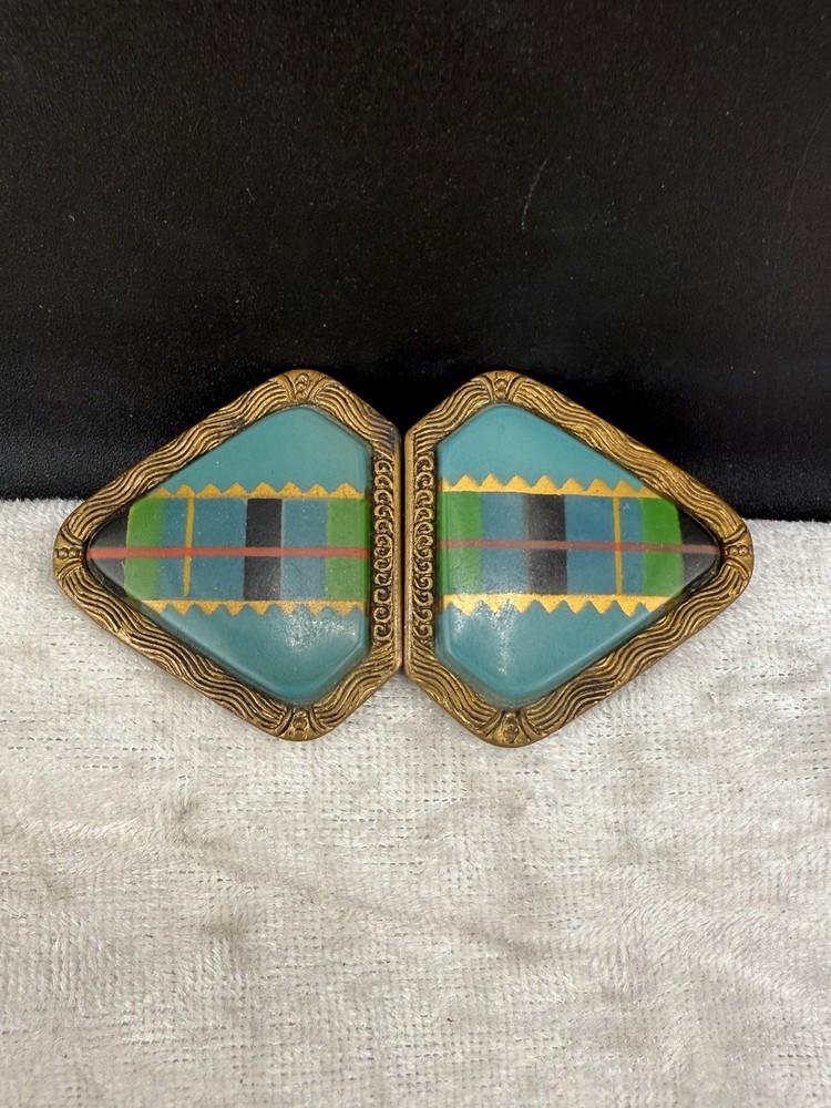 Vintage Womens Buckle Gold Tone Plaid Made in Czechoslovakia