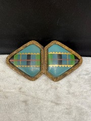 Vintage Womens Buckle Gold Tone Plaid Made in Czechoslovakia