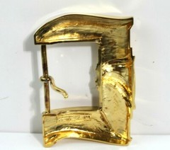 1987 KIESELSTEIN CORD STERLING LARGE 2PC GOLD PLATE BELAIR BUCKLE 4-3/4&Prime; x 3.25&Prime;