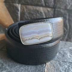 Blue Lace Agate Belt Buckle Silver Plated Natural Stone Western Boho Unisex