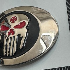 Punisher Skull Belt Buckle Metal Red Black Silver Tone Oval