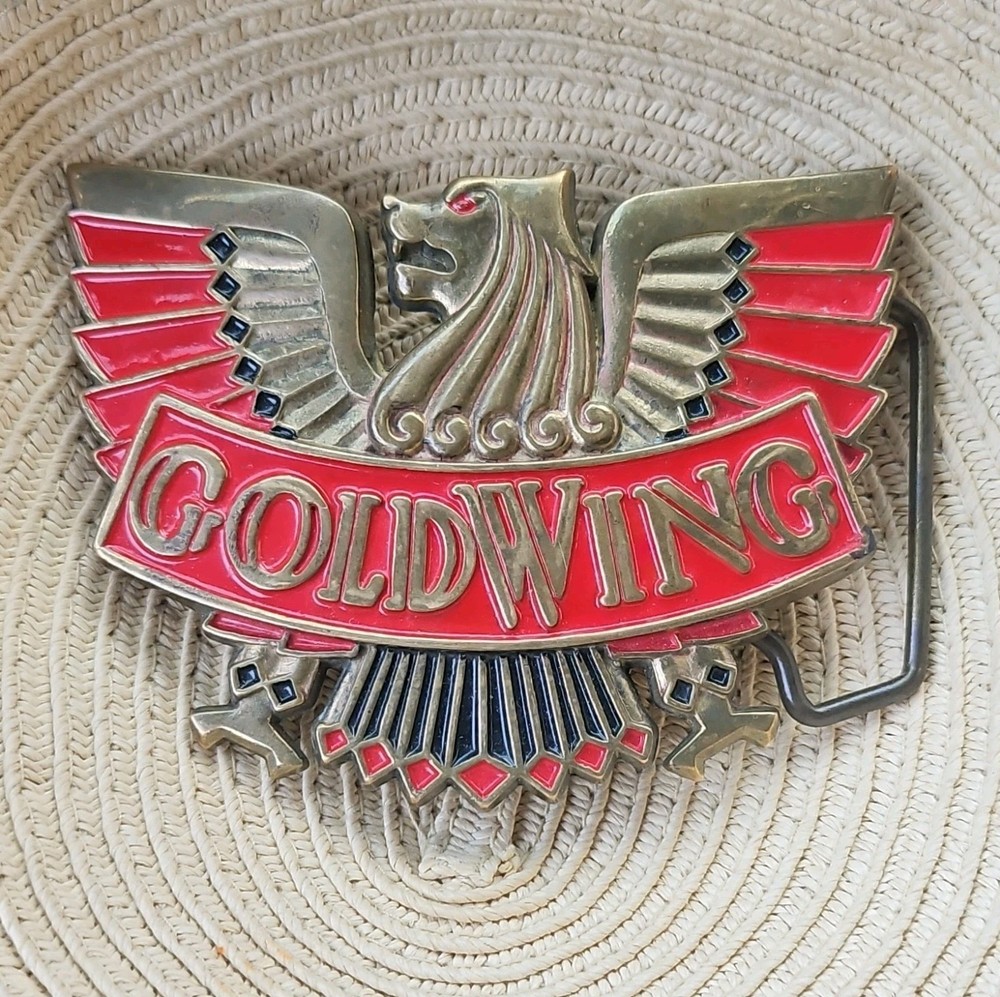 Honda Goldwing Eagle Graphic Metal Clip Belt Buckle Silver/Red Fits 1.5 in