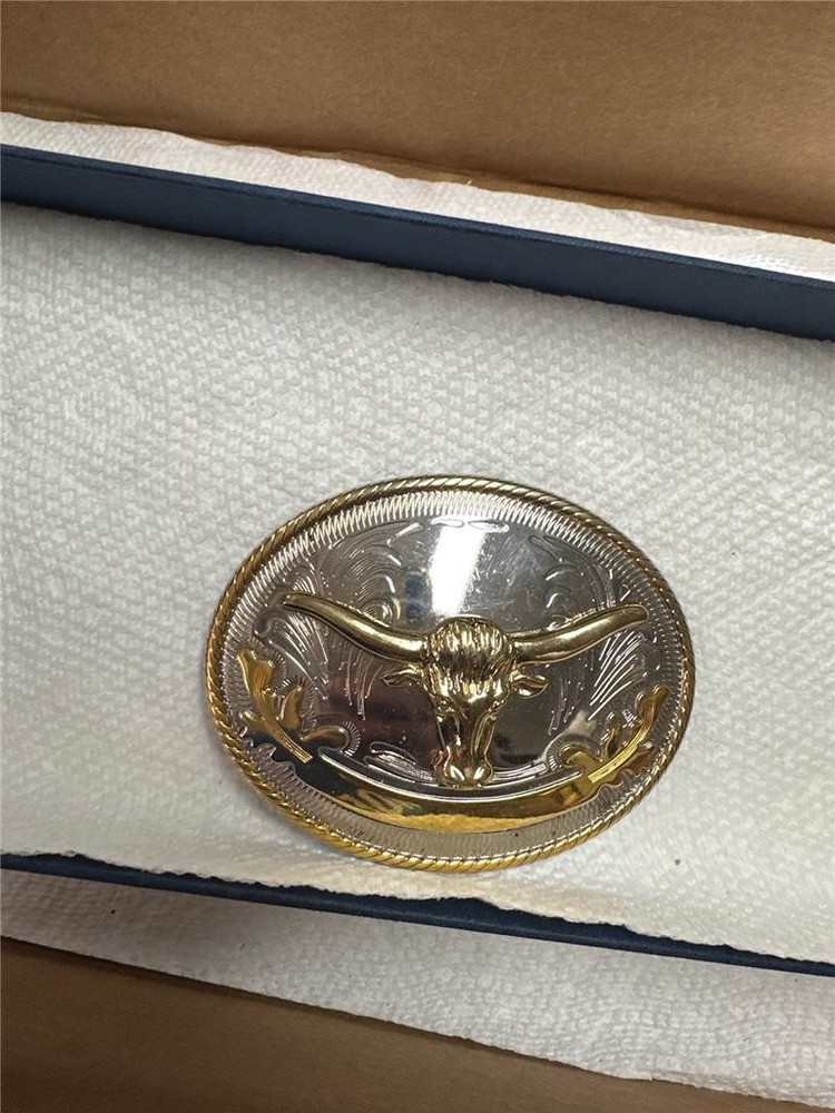 Vintage Cowboy Style Gold Steer Head Belt Buckle Made In Mexico