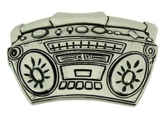 Retro Boom Box Belt Buckle Blaster Radio Dj Ghetto Music Old school Silver Metal