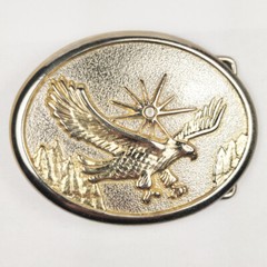 Vtg Flying Eagle Sun Tree Scenery Two Tone Belt Buckle