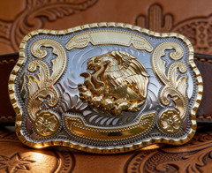 Mexican Eagle Belt Buckle Western Gold Silver Tone Hebilla Mexicana Cowboy Men