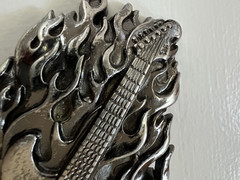 3D Flaming Skull Guitar Heavy METAL Biker Silver-tone Belt Buckle Rock & Roll