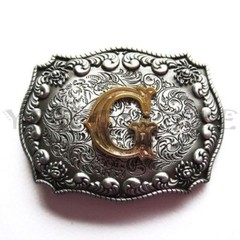 Initial Letter « G » Cowboy Rodeo Western Metal Belt Buckle