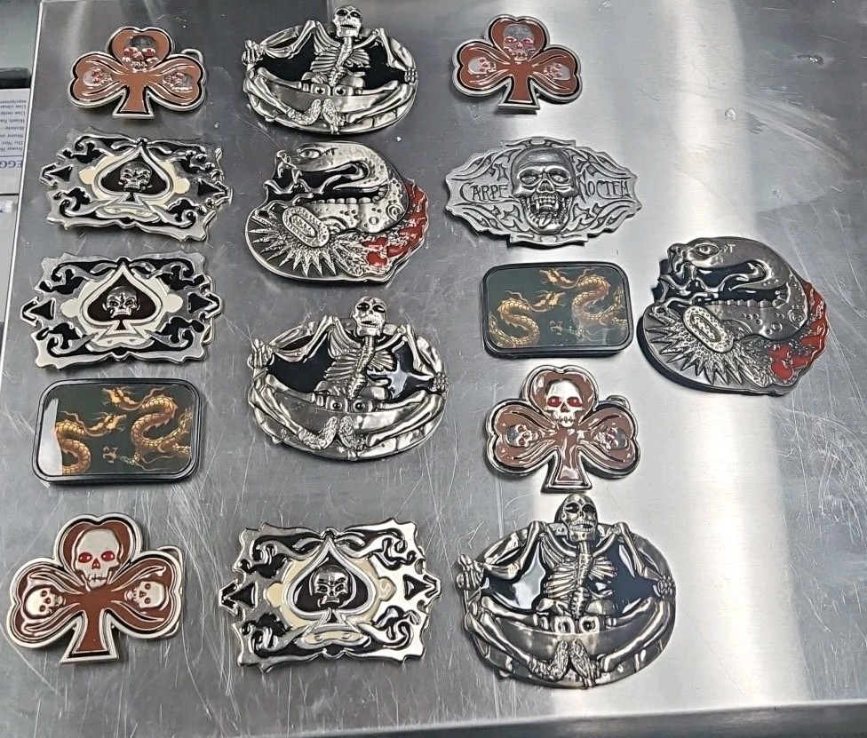 Vintage LOT OF 15 Belt buckles 2000s Chrome SKULLS metal SNAKE DRAGON LotD