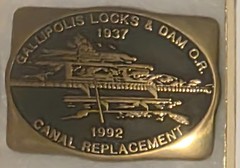 Vintage 1992 Metal Belt Buckle, Solid Brass, Gallipolis Locks & Dam, Canal
