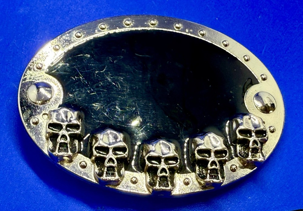Creepy Five Skull&rsquo;s Head Black Enameled Halloween Gothic Punk Biker Belt Buckle