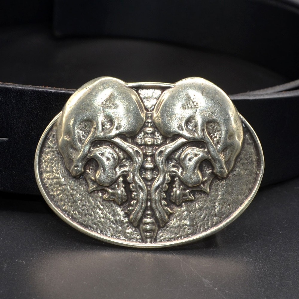 White Copper Skull Heart Design Gothic Men&rsquo;s Belt Buckle (Belt Not Included)