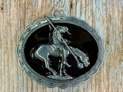 End of the Trail Native American Indian Saga Enameled Silver Color Belt Buckle