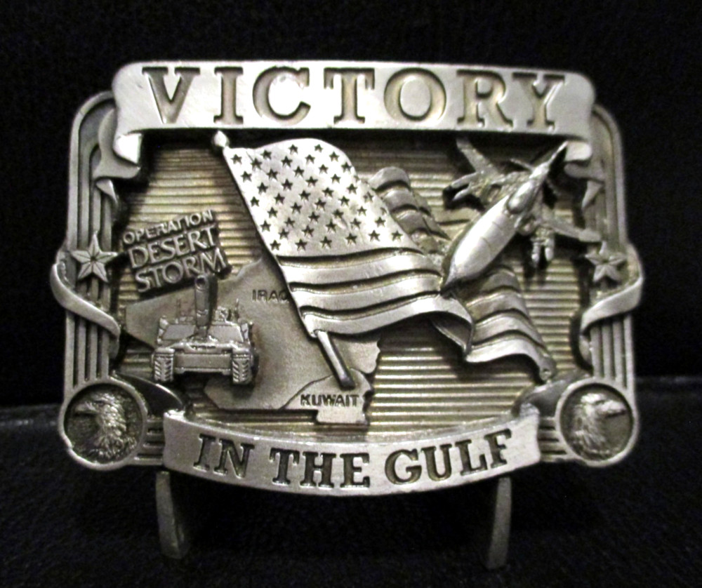 Operation Desert Storm Iraq Gulf War 1991 Belt Buckle Eagle US Flag Tank Plane
