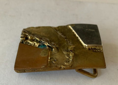 1980&rsquo;s Artist Signed DMB Brass Copper, Silver Brutalist Studio Art BELT BUCKLE X