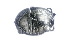 Pewter Belt Buckle Square Dance Couple Dancing Fiddle Banjo 1985 Siskiyou