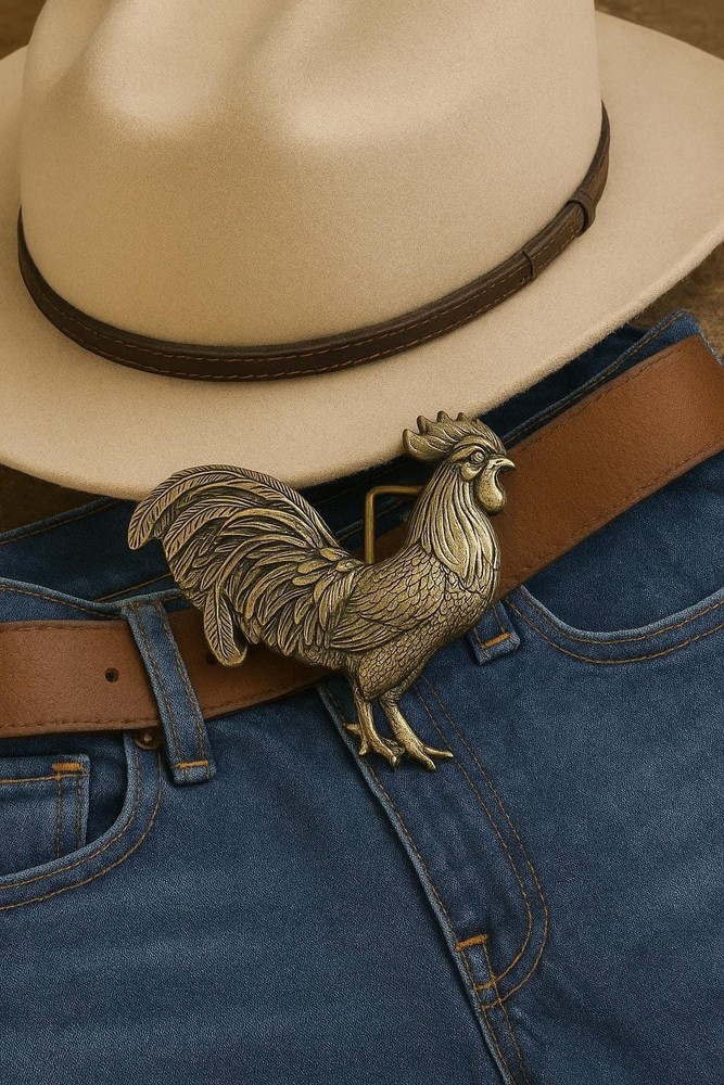 Brass Rooster Belt Buckle Country Western Chicken Art Cowboy Rodeo Gift Buckle