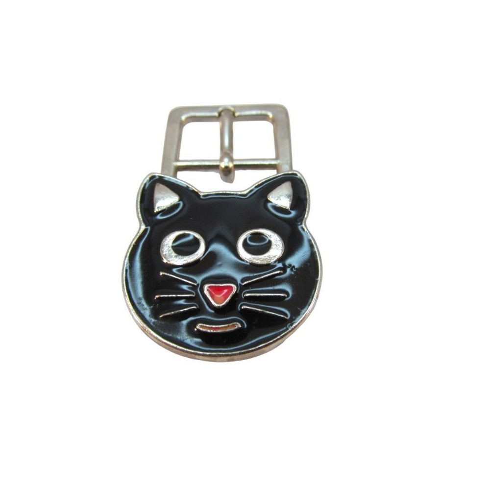 Black Enamel Cat Head Face Small Metal Belt Buckle