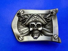 Pirate Skull Crossbones with Crossed Swords 3D Raised Silver Tone Belt Buckle