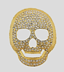 Skull Belt Buckle Gold Metal Bling Rhinestones Halloween Pirate sign Costume New