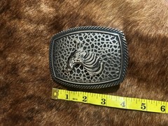 Western Rooster Belt Buckle Silver/Black Tone Metal Antique Finish 1.5in Fit