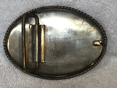Vintage Alpaca Silver and Brass Belt Buckle Rider & Horse 4&Prime; x 2.75&Prime;