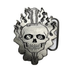 Vintage Skull and Sword with flames – Black and Silver Belt Buckle