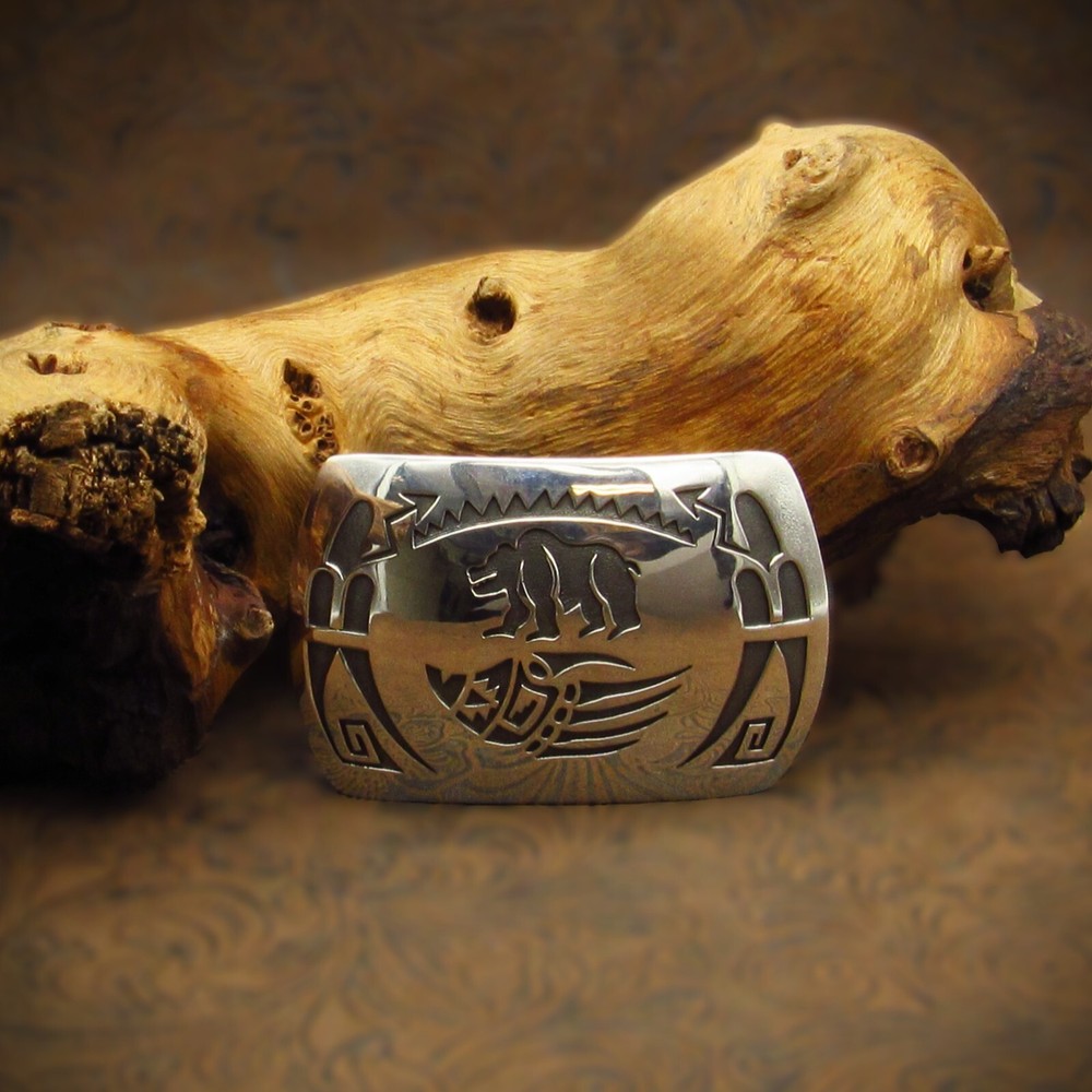 Bear Paw Bear Sterling Silver Intricate Overlay Belt Buckle
