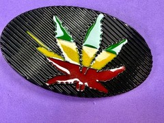 Marijuana Cannabis Pot Leaf Weed Enameled Rasta Belt Buckle New in open Box