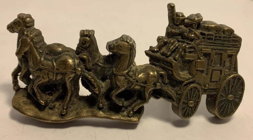 Vintage Belt Buckle, Western Themed, Wagon & Horses 1979 Baron, Heavy Brass.
