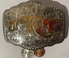 Vintage Metal Belt Buckle, Silver and Brass, JKT, Gary&rsquo;s Belt Buckles, Crafted