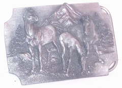 Vintage Siskiyou 1989 Western Belt Buckle Q-85 / S 3 Dimensional Horses USA Made