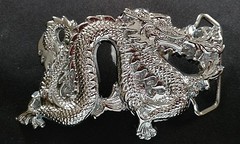 DRAGON FIRE FLAME BREATHING SOLID BRASS CHROME PLATED BARON BELT BUCKLE 1981