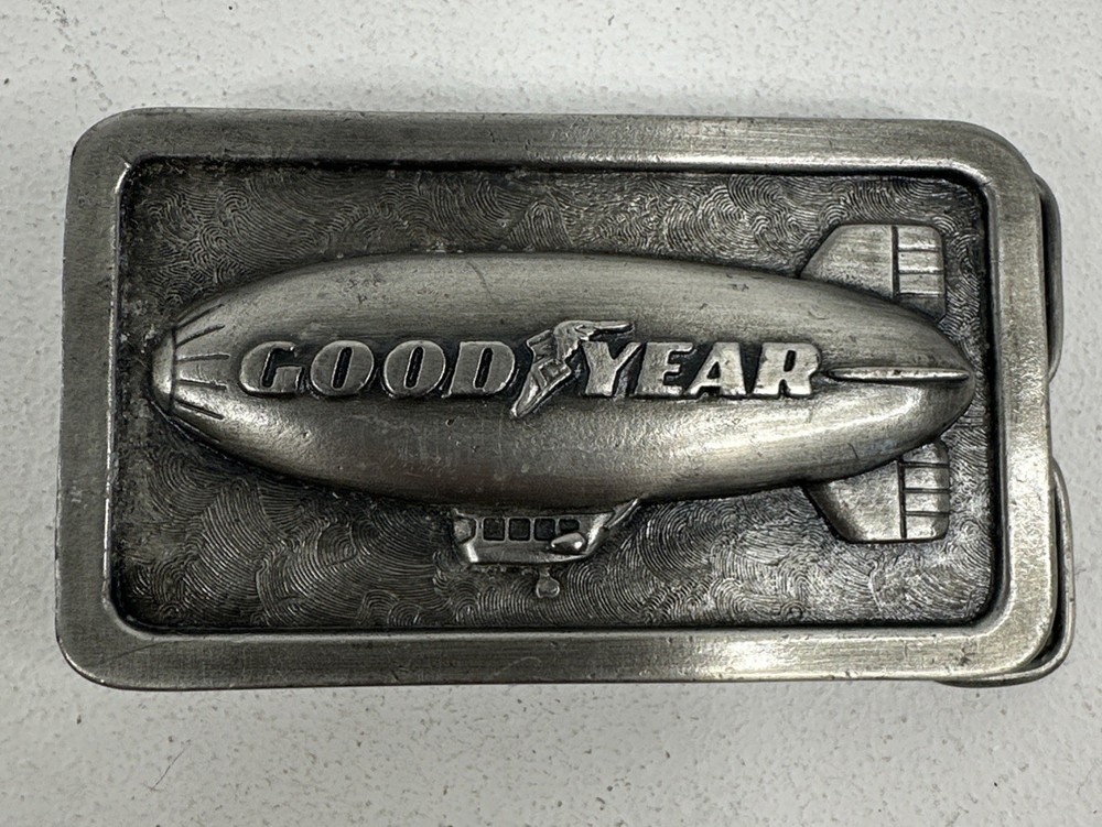 Vintage 1974 Goodyear Tire and Rubber Company Blimp Belt Buckle MARKED REPRO