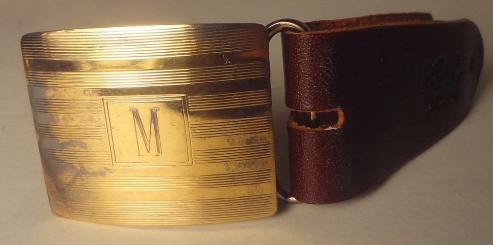 📌NOS TRAFALGAR fine YELLOW GOLD over STERLING SILVER BUCKLE- MONO « M » – $650.00