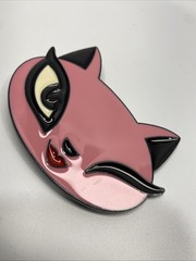 Vintage Y2K Pink and Black Enamel Cat Belt Buckle (3.5in x 2.25in) New Old Stock