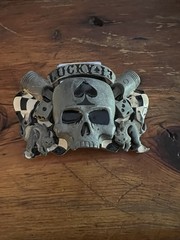 Lucky 13 Apparel Skull Zippo Lighter Holder Belt Buckle 2003 W/ A Lighter BOLD