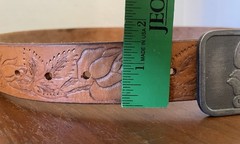 Vintage Western Tooled Leather Belt GENTLEMAN JIMS BILLIARD PARLOR , MN Buckle