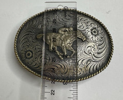 ADM Vintage Belt Buckle Jockey RaceHorse Lucky #7 Floral Brass Numbered Signed